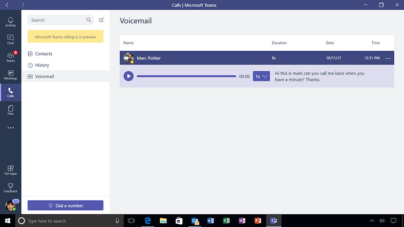 Voicemail Transcription MS Teams